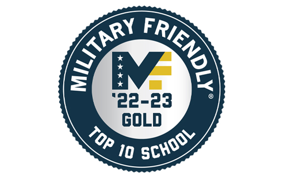 2022-2023 Top 10 Military Friendly School Gold logo